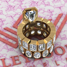 Load image into Gallery viewer, 26 CTW Elongated Emerald Cut Two-Piece Bridal D Color Bezel Moissanite Set