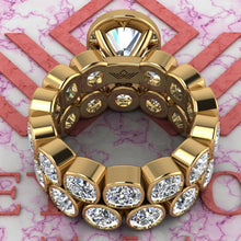 Load image into Gallery viewer, 11 CTW Fat Oval Cut Two-Piece Bridal D Color Bezel Moissanite Set