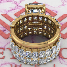 Load image into Gallery viewer, 14.7 CTW Medium Emerald Cut Three-Piece Bridal D Color Basket Moissanite Set