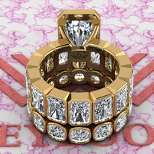Load image into Gallery viewer, 23.5 CTW Elongated Radiant Cut Two-Piece Bridal D Color Bezel Moissanite Set