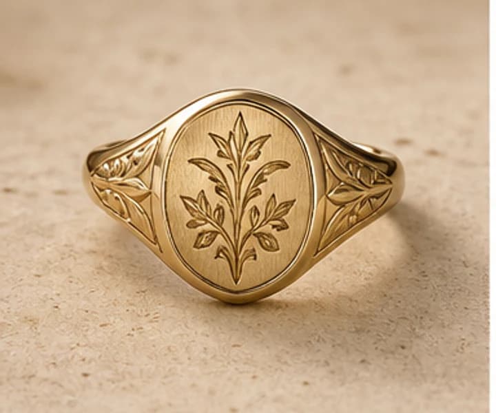 Illustrative engraved oval signet ring