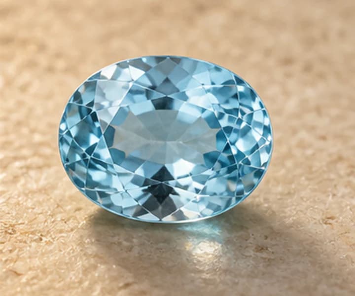 Illustrative aquamarine jewelry direction on warm ivory stone