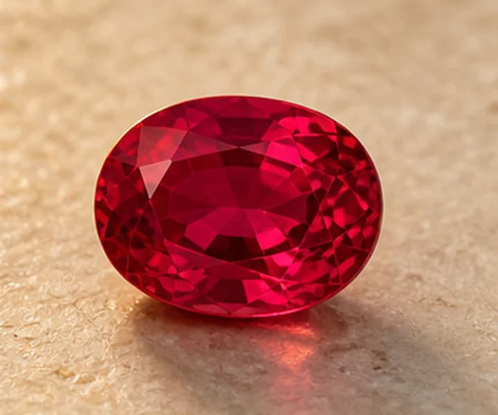 Illustrative ruby jewelry direction on warm ivory stone