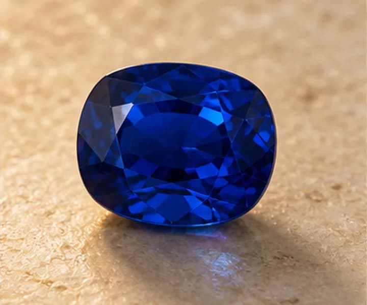 Illustrative sapphire jewelry direction on warm ivory stone