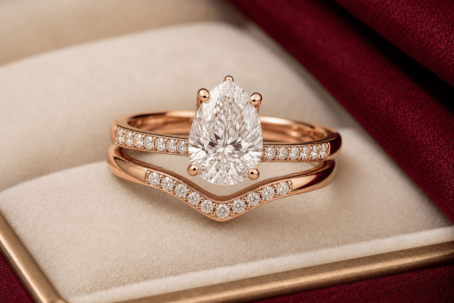 Jewelry shown in a rose-gold color direction under neutral light