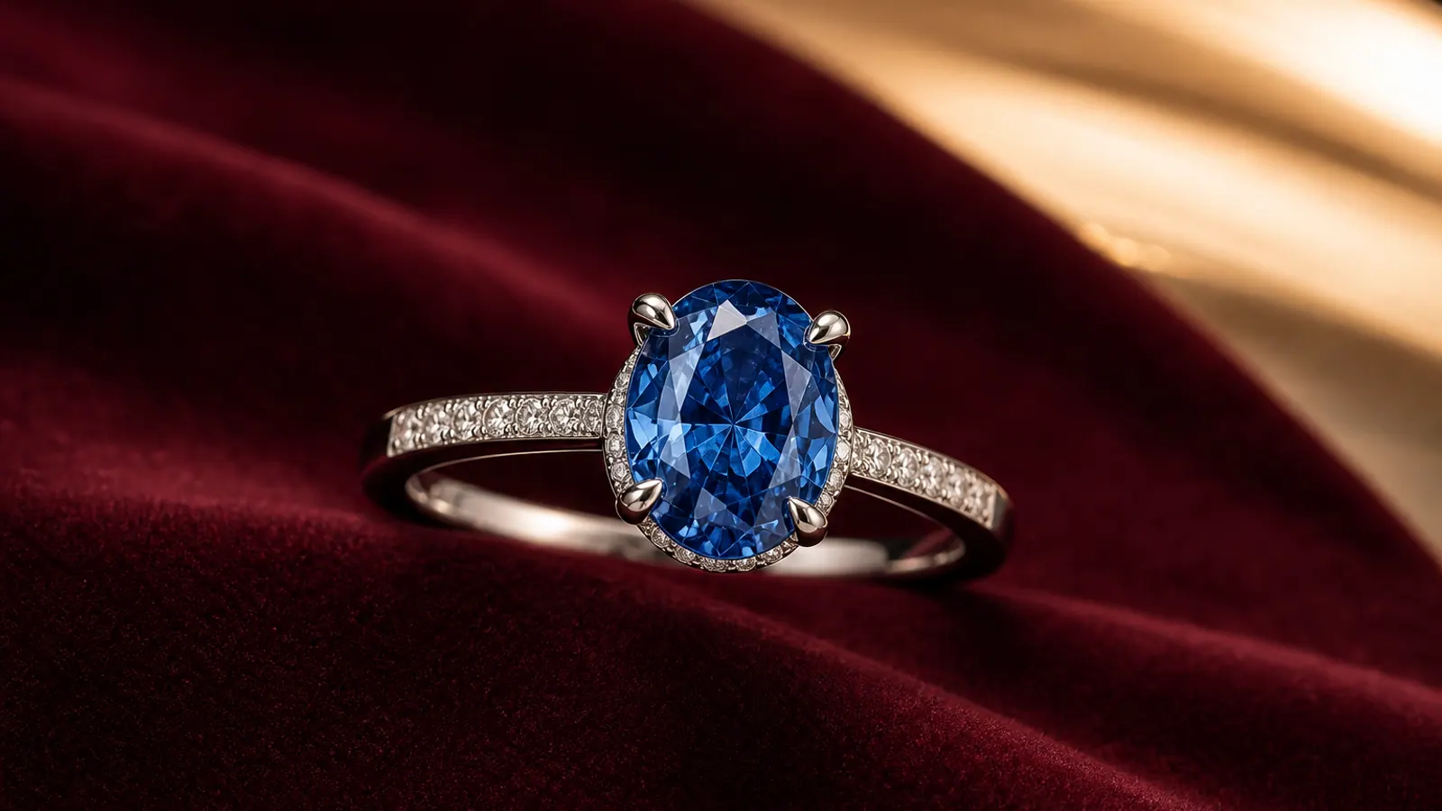 A blue diamond ring direction with a bright, refined setting.