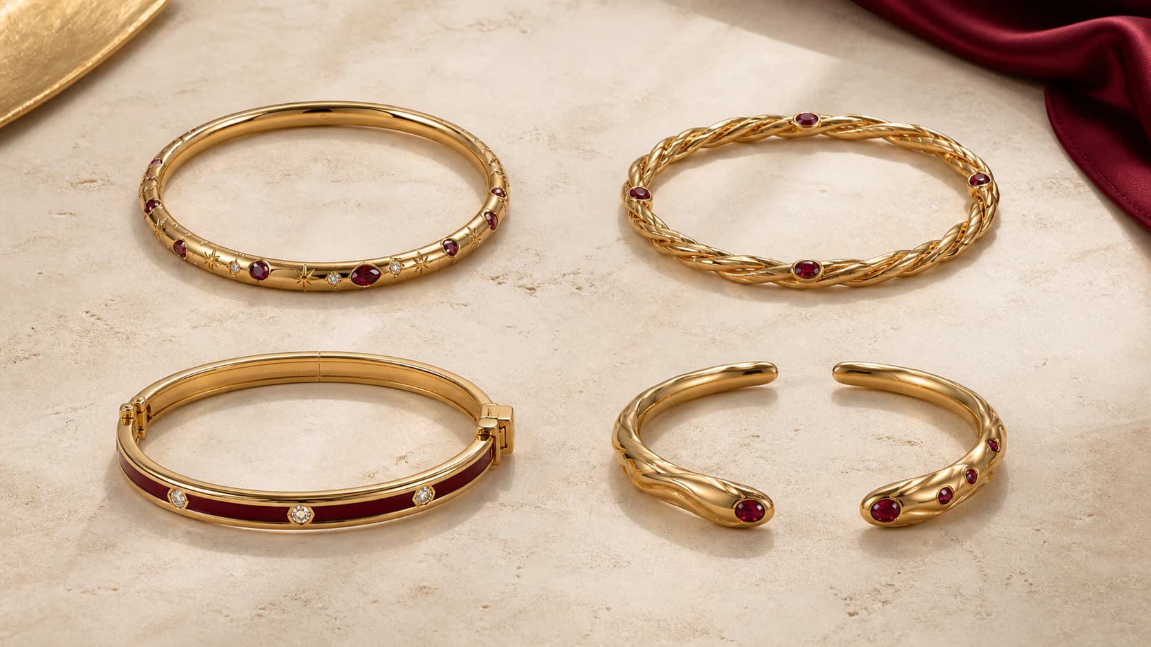 Illustrative closed round, closed oval, hinged, and open cuff constructions arranged separately