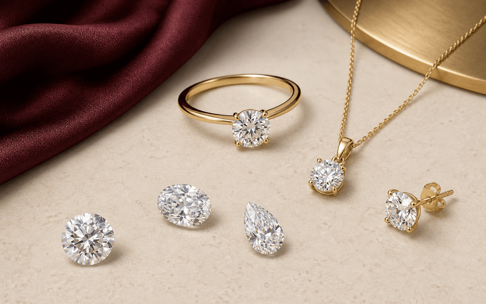 Moissanite shapes shown from loose-stone comparison through finished jewelry context