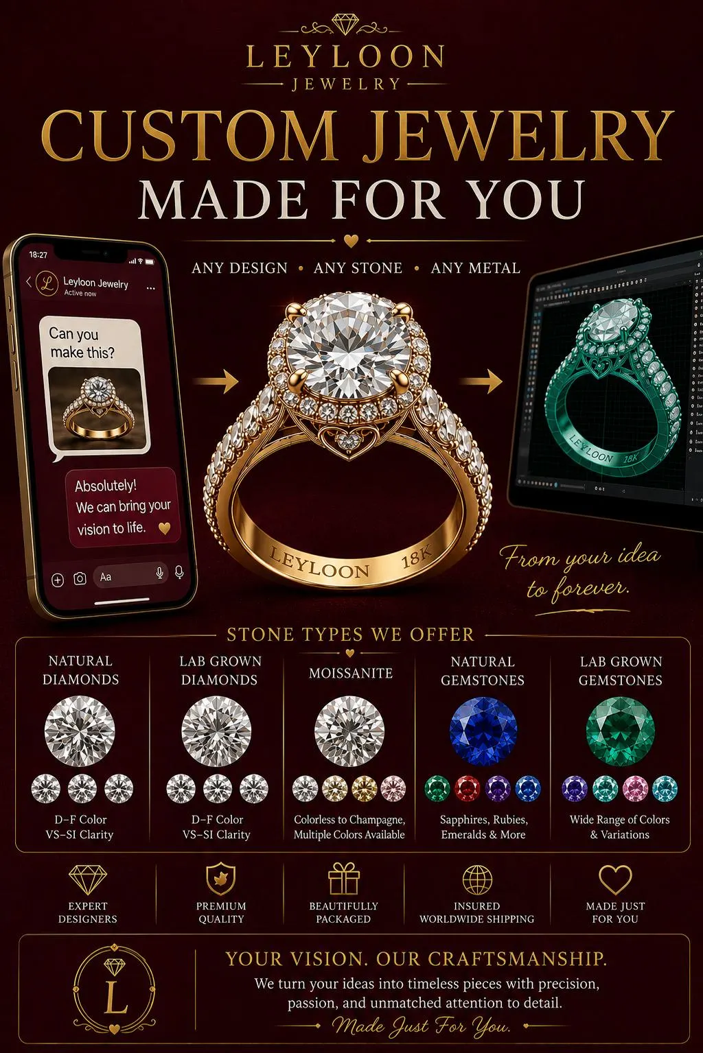 Custom Jewelry Design Service, Custom Engagement Ring, Personalized Ring Design, CAD Jewelry Design with Gold, Diamond, Moissanite, Gemstone