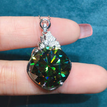 Load image into Gallery viewer, 15 Carat Dark Green Round Cut Pendant Certified VVS Moissanite Necklace