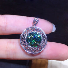 Load image into Gallery viewer, 5 Carat Green Round Cut Filigree Halo Certified VVS Moissanite Necklace