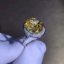 Load image into Gallery viewer, 8 Carat Oval Cut Moissanite Ring Vivid Yellow VVS Halo Bead-set Cathedral