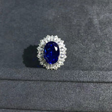 Load image into Gallery viewer, 8 Carat Oval Cut Lab Grown Sapphire Snowflake Halo Ring