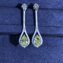 Load image into Gallery viewer, 3 Carat Pear cut Yellow Halo Moissanite Dangling Earrings