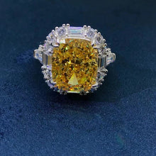 Load image into Gallery viewer, 8 Carat Cushion Cut Moissanite Ring Vivid Yellow VVS Double Claw Halo Three Stone