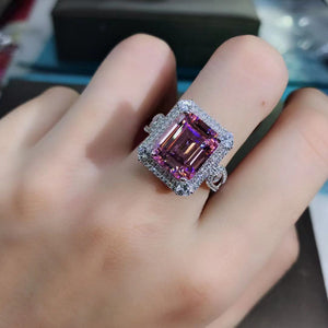 Beautiful 6 Carat Light Champagne Pink Emerald Cut VVS Moissanite Ring