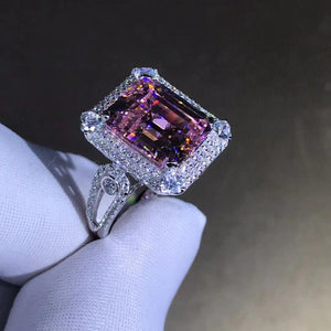 Beautiful 6 Carat Light Champagne Pink Emerald Cut VVS Moissanite Ring