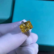 Load image into Gallery viewer, 6 Carat Radiant Cut Moissanite Ring Vivid Yellow VVS 4 Claw Basket Bead-set
