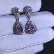 Load image into Gallery viewer, 3 Carat Pear Cut Pink Halo Moissanite Dangling Earrings