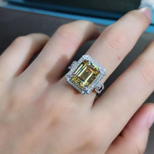 Load image into Gallery viewer, 6 Carat Radiant Cut Moissanite Ring Vivd Yellow VVS Double Halo Split Shank