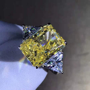 6 Carat Radiant Cut Moissanite Ring Vivid Yellow VVS 4 Claw Three Stone