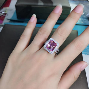 Beautiful 6 Carat Light Champagne Pink Emerald Cut VVS Moissanite Ring