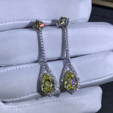 Load image into Gallery viewer, 3 Carat Pear cut Yellow Halo Simulated Moissanite Dangling Earrings