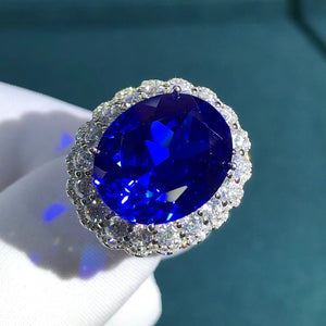 15 Carat Oval Cut Lab Grown Sapphire Halo Ring