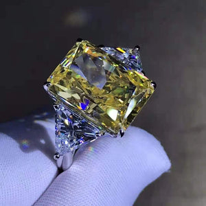 6 Carat Radiant Cut Moissanite Ring Vivid Yellow VVS 4 Claw Three Stone