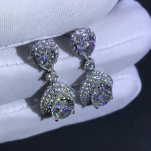Load image into Gallery viewer, 3 Carat Pear cut Colorless Double Halo Simulated Moissanite Dangling Earrings