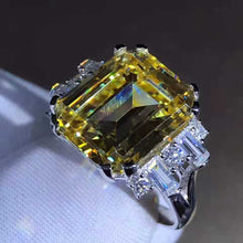 Load image into Gallery viewer, 8 Carat Emerald Cut Moissanite Ring Vivid Yellow VVS Double Prong 11 Stone Split Shank