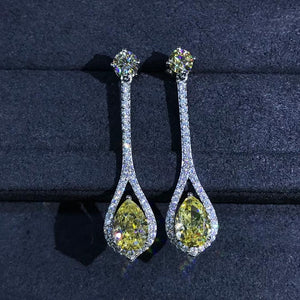 3 Carat Pear cut Yellow Halo Moissanite Dangling Earrings