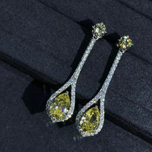 Load image into Gallery viewer, 3 Carat Pear cut Yellow Halo Simulated Moissanite Dangling Earrings