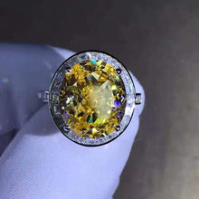 Load image into Gallery viewer, 8 Carat Oval Cut Moissanite Ring Vivid Yellow VVS Halo Bead-set Cathedral