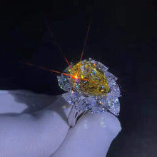 Load image into Gallery viewer, 6 Carat Pear Cut Moissanite Ring Vivid Yellow VVS 11 Stone Halo Cathedral