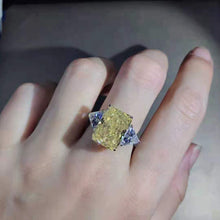 Load image into Gallery viewer, 6 Carat Radiant Cut Moissanite Ring Vivid Yellow VVS 4 Claw Three Stone