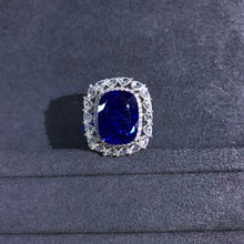 Load image into Gallery viewer, Bold 10 Carat Cushion Cut Lab Grown Sapphire Halo Ring