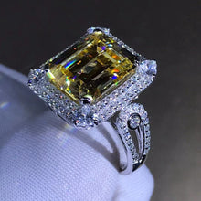 Load image into Gallery viewer, 6 Carat Radiant Cut Moissanite Ring Vivd Yellow VVS Double Halo Split Shank