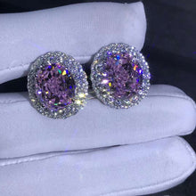 Load image into Gallery viewer, 15 Carat TW Pink Oval Cut Halo VVS Moissanite Stud Earrings