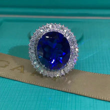 Load image into Gallery viewer, 15 Carat Oval Cut Blue Lab Grown Sapphire Snowflake Halo Ring
