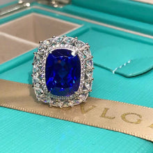 Load image into Gallery viewer, Bold 10 Carat Cushion Cut Lab Grown Sapphire Halo Ring
