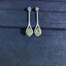 Load image into Gallery viewer, 3 Carat Pear cut Yellow Halo Moissanite Dangling Earrings