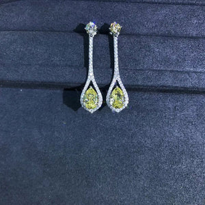 3 Carat Pear cut Yellow Halo Moissanite Dangling Earrings