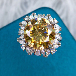 6 Carat Round Cut Moissanite Ring VVS Vivid Yellow Starburst Plain Shank Certified