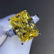 Load image into Gallery viewer, 6 Carat Elongated Cushion Cut Moissanite Ring Vivid Yellow VVS 3 Stone