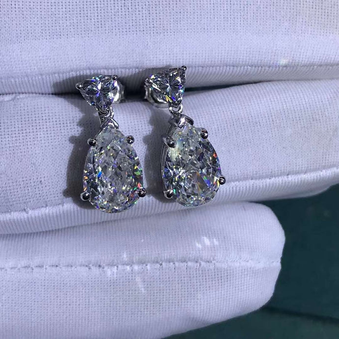 4 Carat Pear cut Colorless VVS Moissanite Drop Earrings