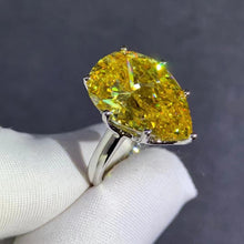 Load image into Gallery viewer, BIG 6 Carat Pear Cut Moissanite Ring Vivid Yellow VVS 7 Prong Solitaire
