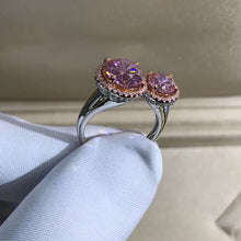 Load image into Gallery viewer, 5 Carat Pink Round Cut Two Stones Double Floating Halo VVS Moissanite Ring