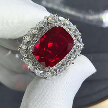 Load image into Gallery viewer, HUGE 10 Carat VVS Cushion cut Red Lab Ruby Double Halo Ring