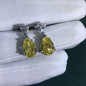 4 Carat Pear cut Yellow VVS Moissanite Drop Earrings